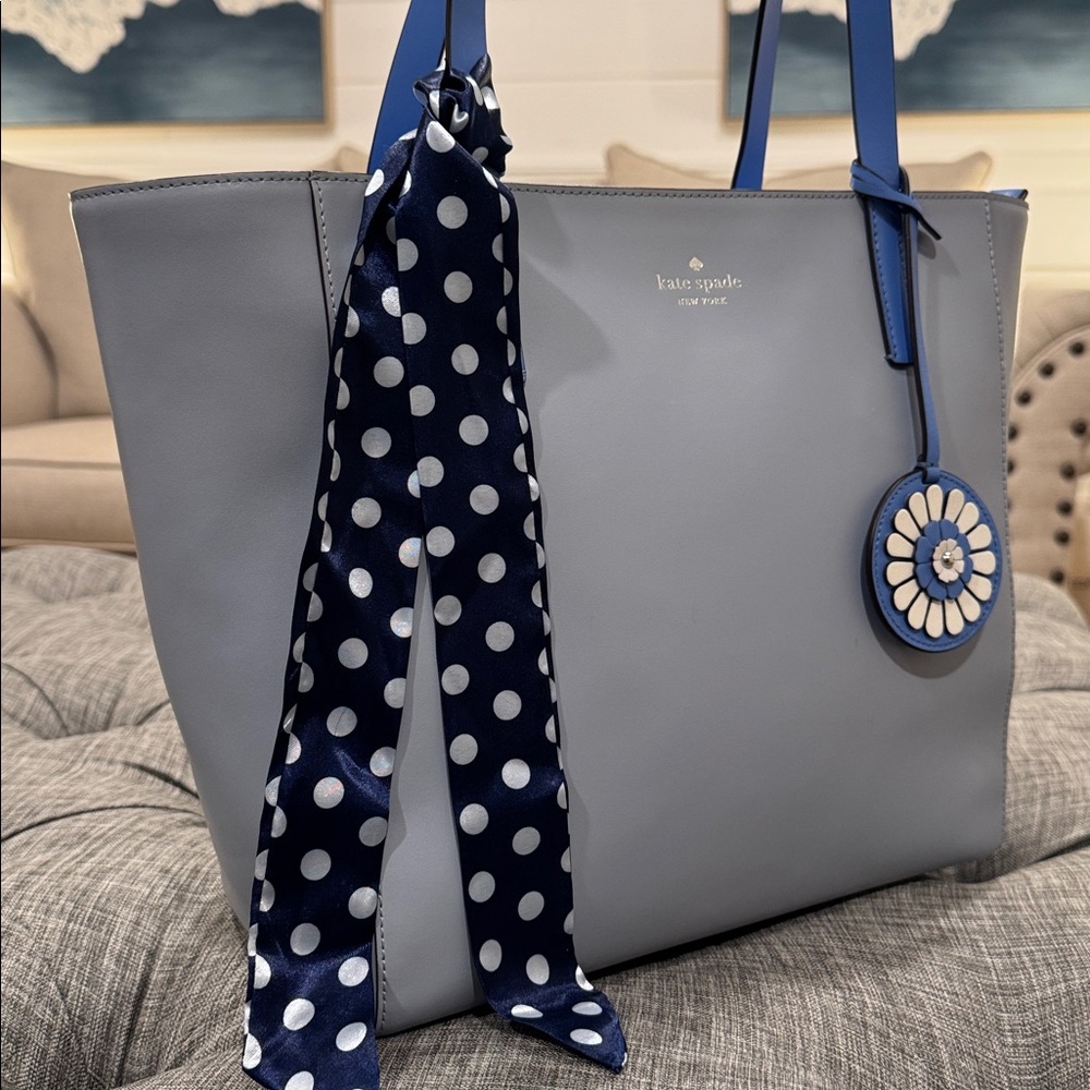 Kate Spade Bag Rosa Blue Leather Tote - Picture 3 of 17